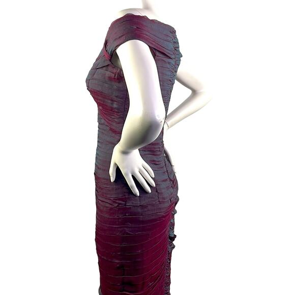 TADASHI Collection Wine & Teal Ruched Chiffon Cocktail Dress Off Shoulder Size 6 - Picture 8 of 16